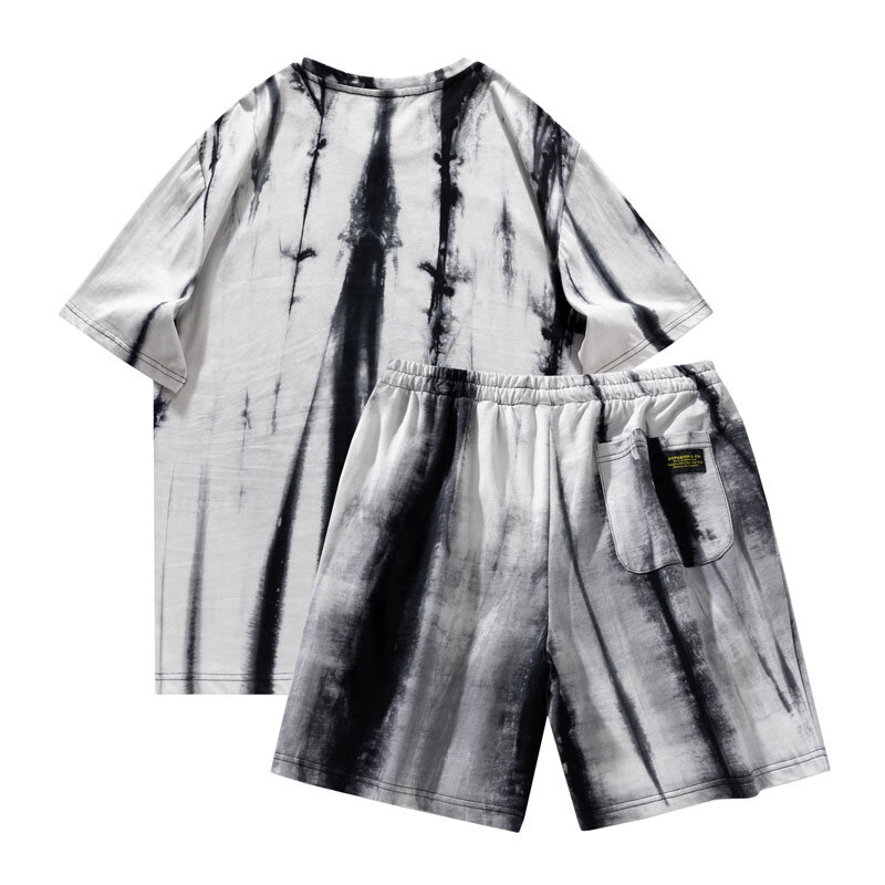 Sommer Hip Hop Tie Dye Kurzarm Sets Herren Streetwear Harajuku Kontrast lässig Baumwolle T-Shirts Shorts zweiteilige Anzüge Unisex