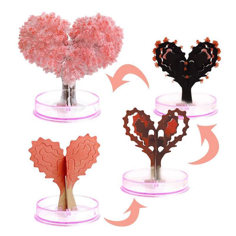 Árbol de cultivo mágico de papel, floración en forma de corazón, artesanías de árbol de crecimiento mágico, floración de árbol en forma de corazón