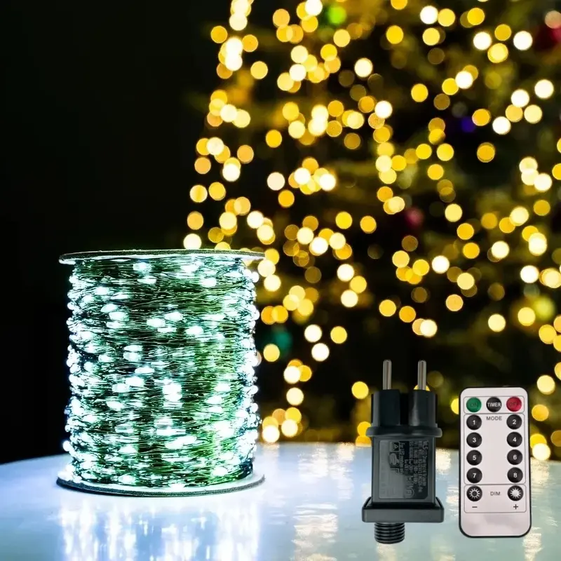Guirnalda de luces LED para decoración al aire libre, luces de hadas navideñas impermeables con control remoto para árbol, calle, dormitorio, boda, 100m/200m