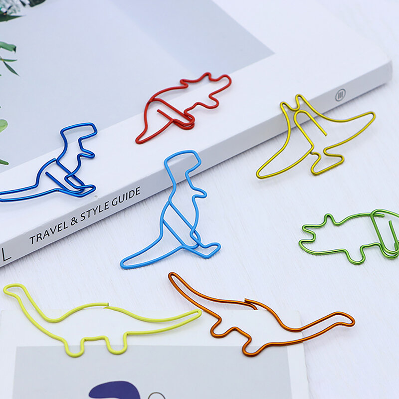 Pinces à papier en forme de dinosaure, lot de 10 pièces, marque-page en métal coloré, classeur de bureau, porte-billets, papeterie de marquage scolaire