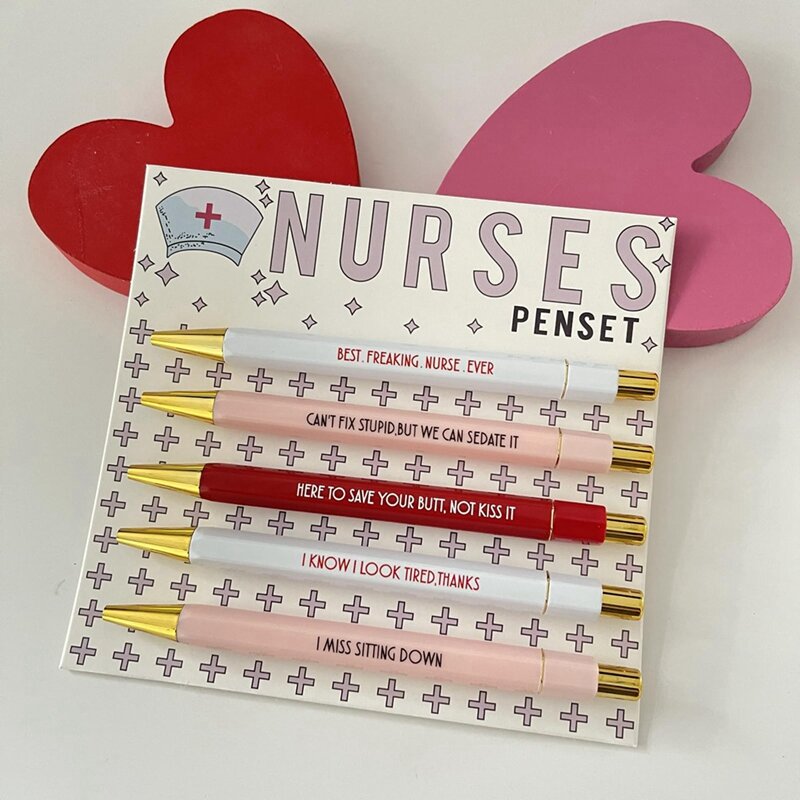 Penna per infermieri da 5 pezzi con parola d'atmosfera Set di penne a sfera per infermieri divertenti portatili multifunzionali penna da scrittura per infermieri uso quotidiano come mostrato