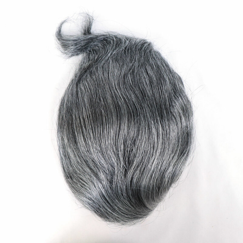 Серый мужской парик моно-основа с полиуретановой системой замены волос Huaman волнистый мужской парик серебристый 8x10 нашивка для волос № 1B40