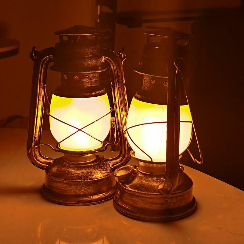 Lampe rétro en fer forgé Kerosene classique, lanterne Portable pour Camping en plein air, pêche de nuit, Table de chevet, ornements