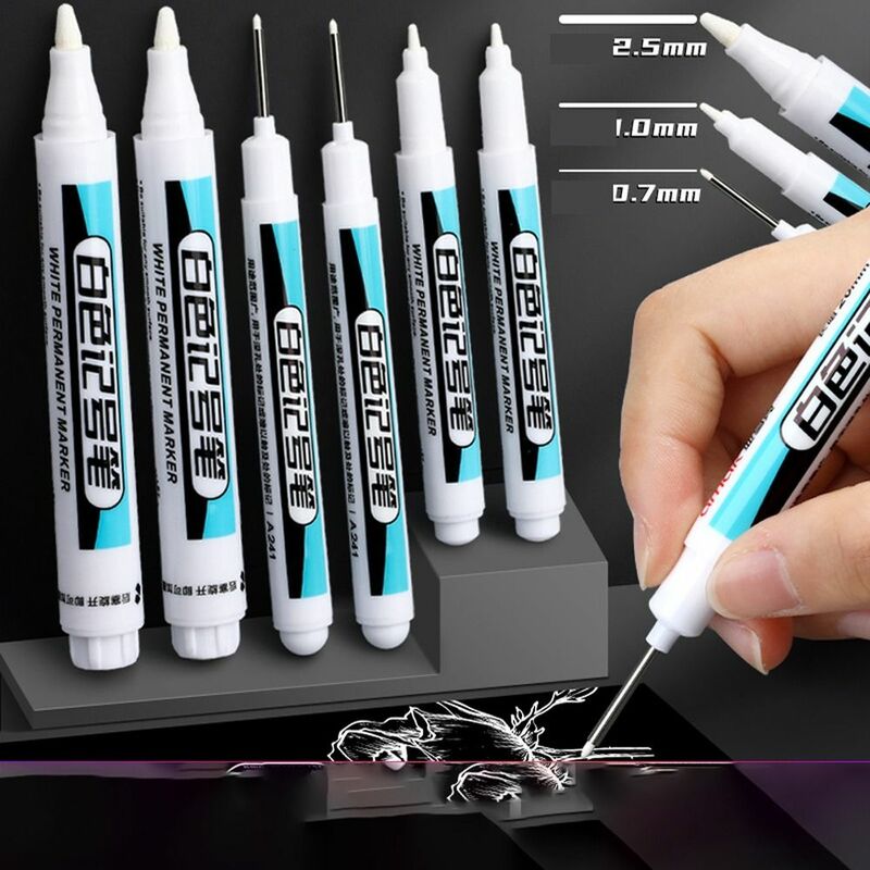 흰색 영구 페인트 펜, 방수, 부드러운 쓰기, 흰색 마커 펜, 쉽게 변형, 내마모성, 0.7mm, 1.0mm,. 2.5mm