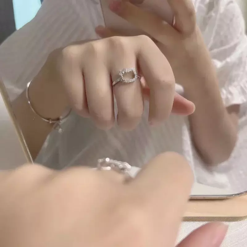 Ожерелье Kawaii Hello Kitty кольцо с аниме персонажем Sanrio парная Серебряная цепочка до ключиц регулируемые аксессуары подарок на день рождения для женщин