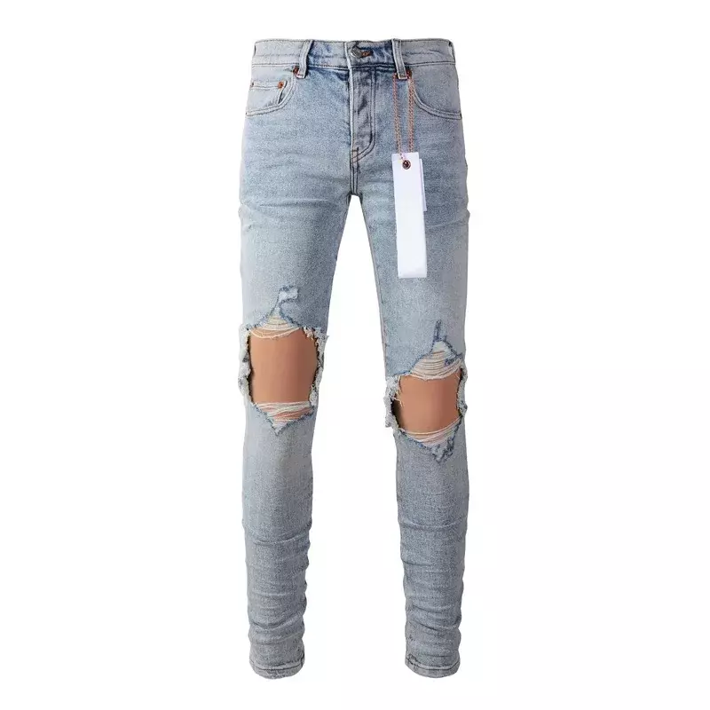Roca-Jean bleu clair de qualité supérieure avec trous au genou, pantalon slim, mode de marque violette, pantalon de réparation de qualité supérieure, taille 28-40