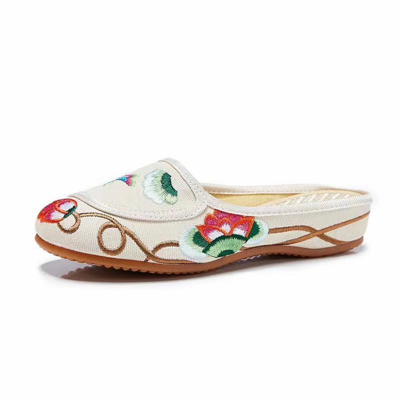 Zapatillas de lona con cuña Baotou bordadas para mujer, Zapatillas de casa transpirables de suela suave para exteriores, envío gratis, novedad de verano