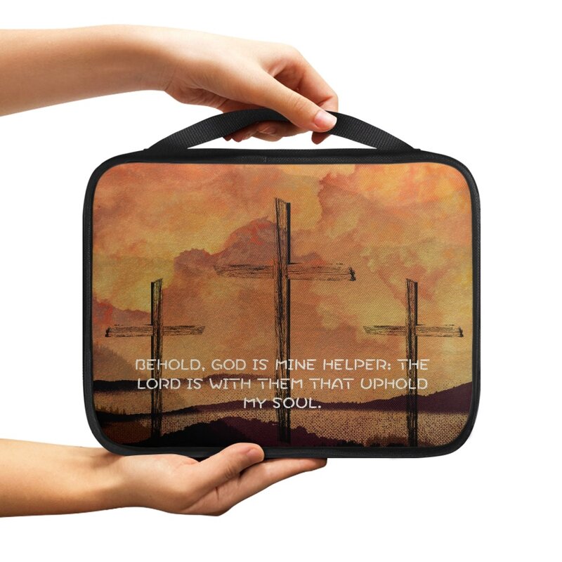 Bolsa protectora portátil para mujer, cubierta de la Biblia de moda, diseño de Cruz de oración de iglesia cristiana, Asa de cremallera, cielo, Nube y Lago