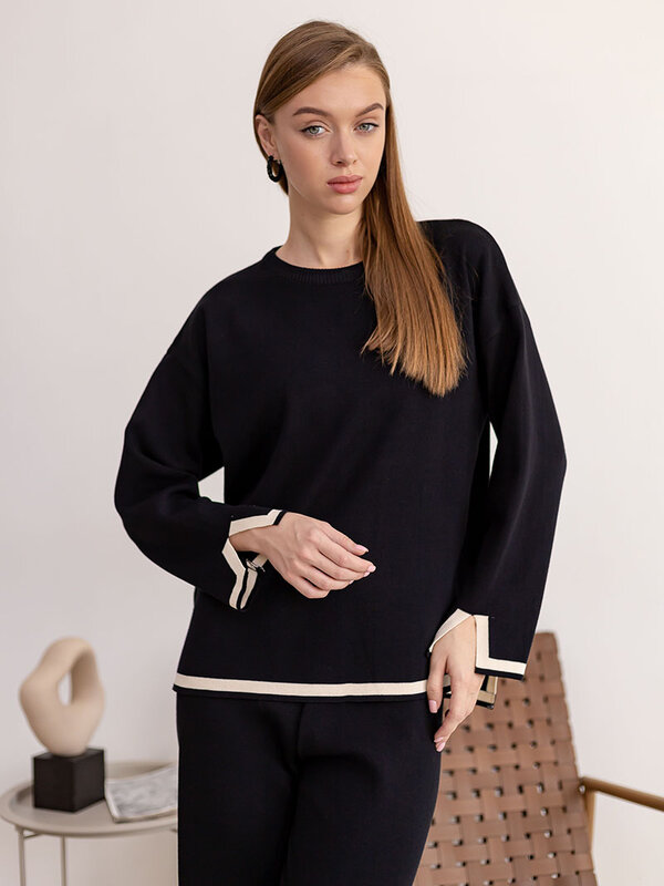 Chándal informal de punto para mujer, conjunto de dos piezas, suéter con abertura, pantalones, elegante, invierno, 2024