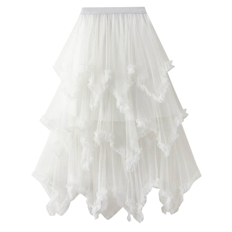 Женская Асимметричная юбка из тюля, милая длинная трапециевидная юбка средней длины с высокой талией, сетчатые юбки синего цвета, Новинка лета 2024