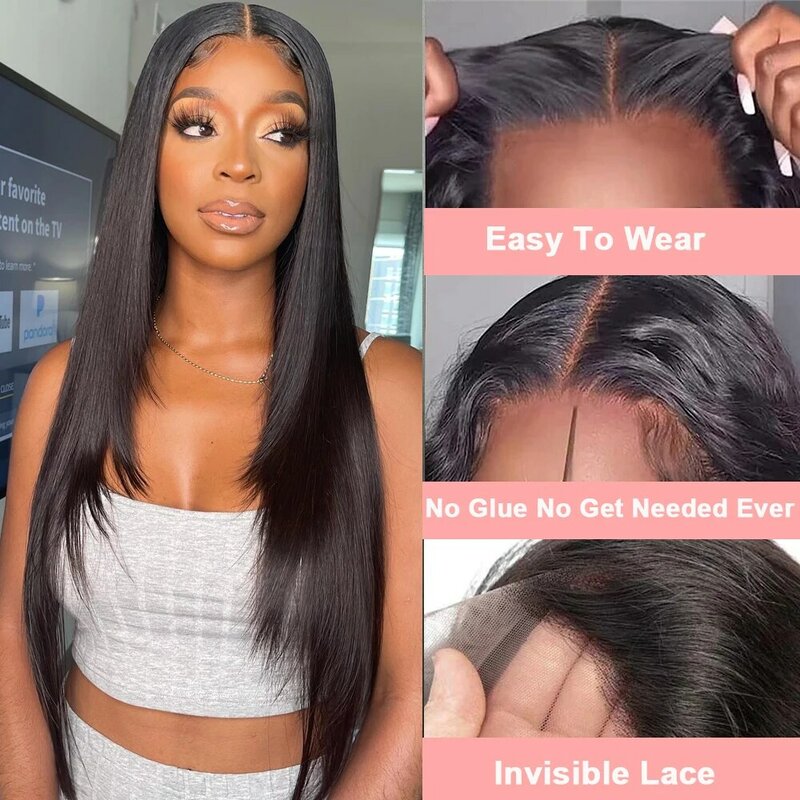 Straight Glueless Lace Frontal Wigs 13x4 HD Transparent Lace Frontal Human Wigs 7x5 Hd Lace Closure Wig Wear And Go Pre Plucked