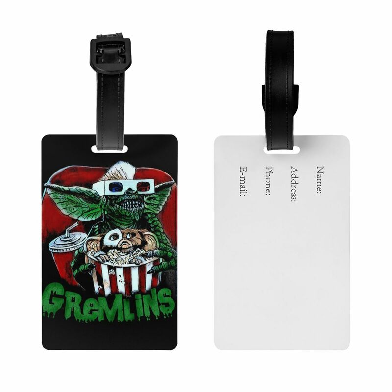 Gremlins etiqueta de equipaje con tarjeta de nombre Gizmo 80s Movie Mogwai Horror Sci Fi, cubierta de privacidad, etiqueta de identificación para bolsa de viaje, Maleta