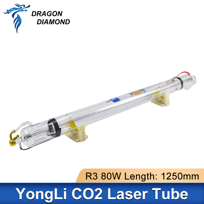 YongLi-tubo láser de vidrio Co2 R3, 80W, diámetro de 80MM, longitud de 1250MM, lámpara láser para máquina cortadora de grabado láser CO2