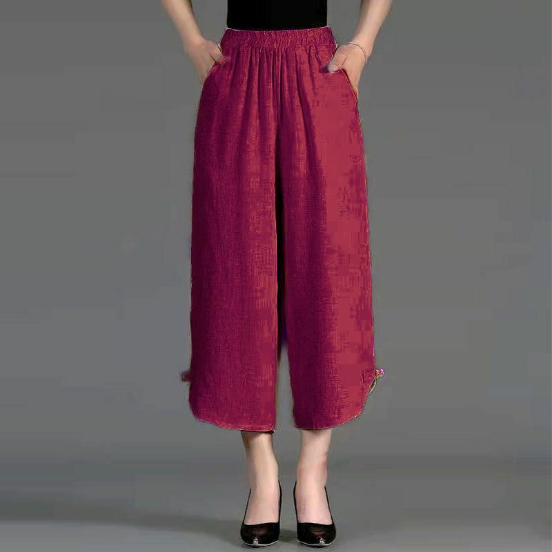 เสื้อผ้ามีกระเป๋าสำหรับผู้หญิงวินเทจสีทึบเอวยางยืดทรงหลวมสำหรับผู้หญิงกางเกงขาม้า2024ใหม่
