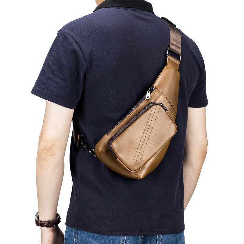 Мужская нагрудная сумка через плечо из мягкой натуральной воловьей кожи в стиле ретро