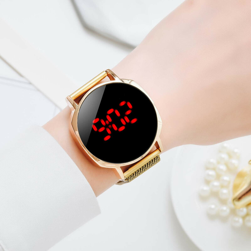 Luksusowy zegarek pasek z siatki damski zegarek wyświetlacz elektroniczny biżuteria prezent duży wyświetlacz wodoodporne zegarki cyfrowy nadgarstek Relojes