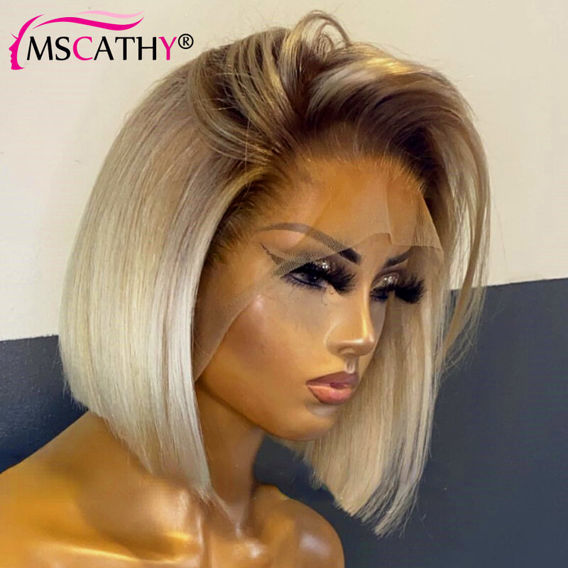 Short 613 Bonde Lace Front Bob Wigs With Brown Roots 13x6 Brazilian Human Hair Wigs For Women Glueless HD Lace Frontal Bob Wig
