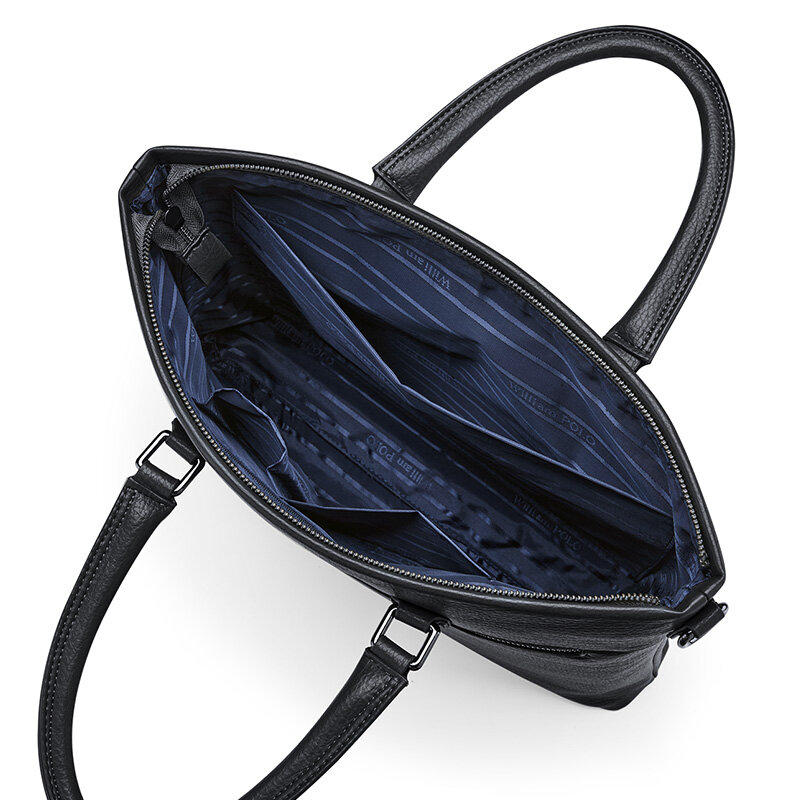 Tas kantor pria Tote lapisan atas kulit sapi 14 inci tas komputer tahan air tas selempang bahu tunggal tas belakang hitam