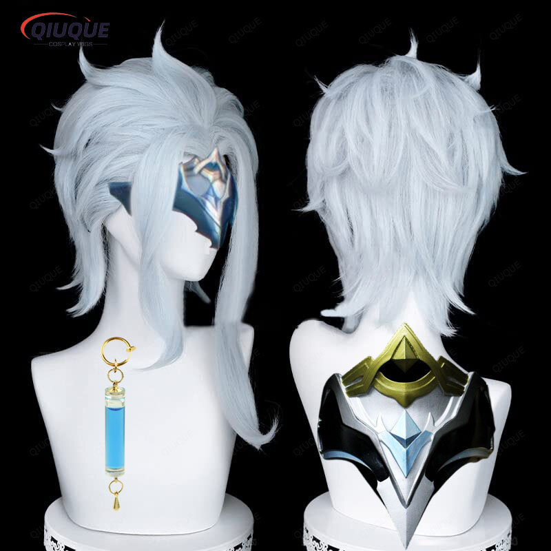 Game Impact Fatui Cosplay Doctor II Dottore Cosplay Wig 30cm Short Heat Resistant Hair Party Anime Wigs + Wig Cap