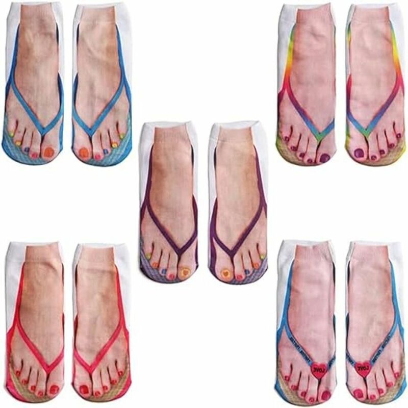 Short Over Ankle Boat Socks 3D Pattern Manicure Print Socks Elasticity Polyester cotton Flip Flop Socks Breathable