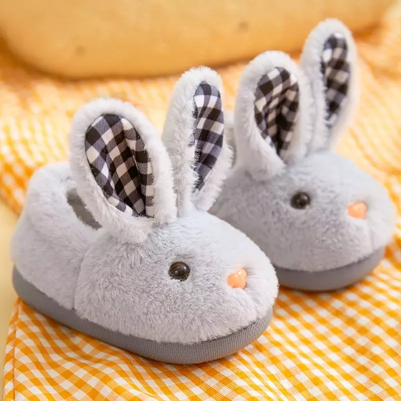 Детские домашние тапочки, зимняя теплая хлопковая обувь, детские домашние тапочки, мультяшный кролик, нескользящая плюшевая обувь для мальчиков и девочек
