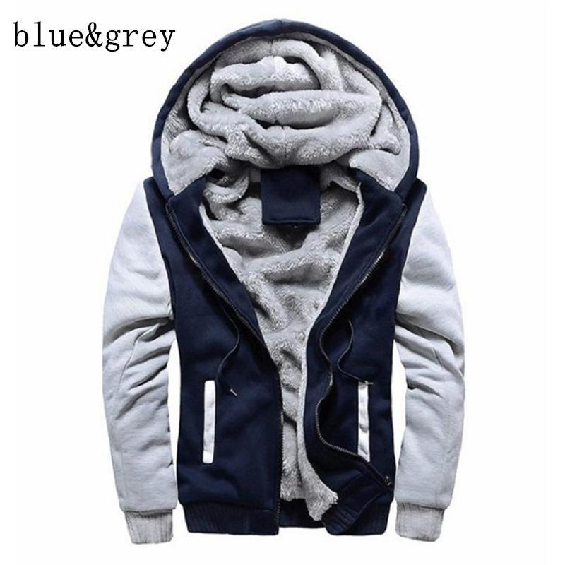 Winter Warm Men's Thickened Wool Hoodie Coat Solid Color Contrast Zipper Sports Coat Fashion Warm Jacket