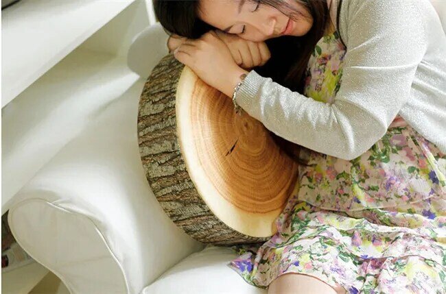 Stump Shaped Decorative Pillows Home Car Decor Cute Round Woods Grain Soft Plush Chair Seat Cushion Pillow