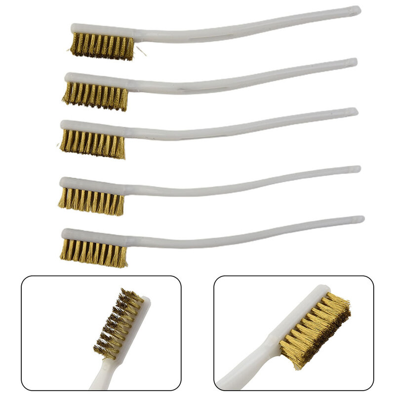 5PCS Brass Wire Brush Mini Remove Rust Brush White Plastic Handle Polishing Metal Brushes Burring Cleaning Brush