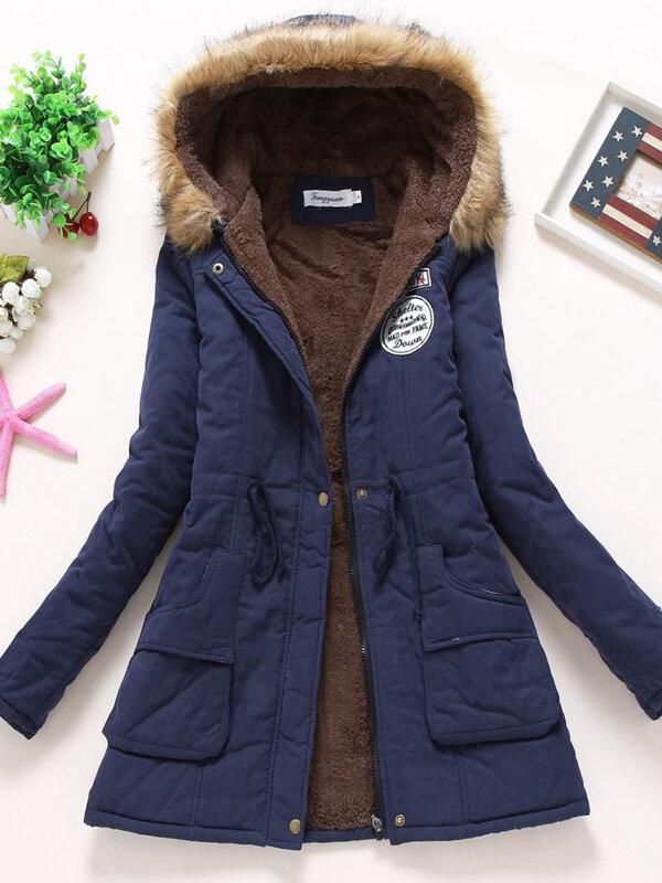 Mantel Elegan Mode Ramping Kasual Bordir 2022 Parka Berkerudung Mantel Hangat Musim Gugur Musim Dingin Jaket Katun Wanita Empuk