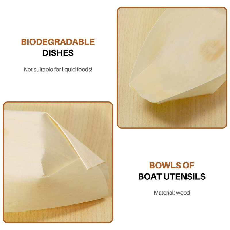Bols à aliments en bois bionickel able, "bateau", 11 cm x 6.5 cm, 50 pièces