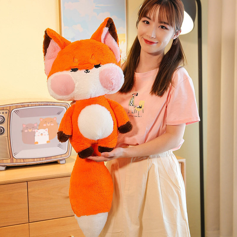 35cm Kawaii Fox mainan mewah hewan kartun Dudu gambar kucing boneka Plushie lembut Model boneka dekorasi kamar untuk hadiah ulang tahun anak-anak