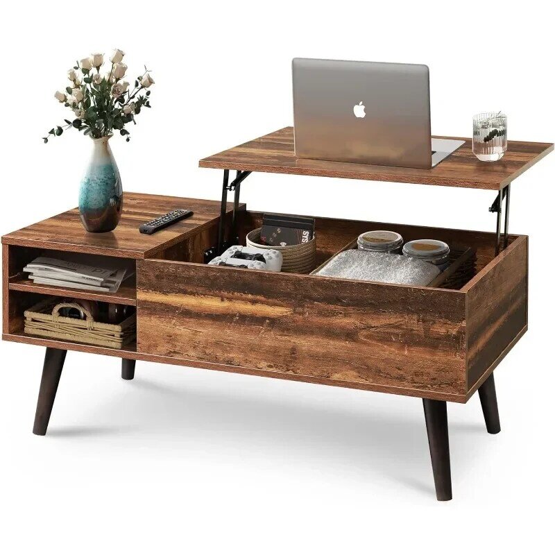 WLIVE Wood Lift Top Coffee Table with Hidden Compartment and Adjustable Storage Shelf, Lift Tabletop Dining Table