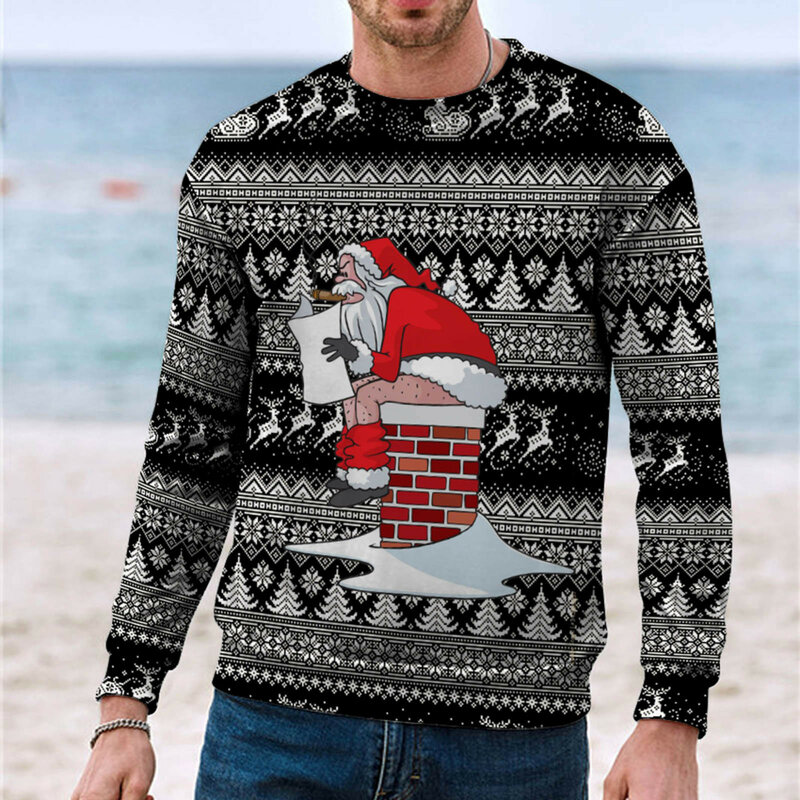 2023 Рождественская одежда, мужская толстовка с 3D-принтом снеговика, удобная свободная толстовка большого размера в стиле пары с круглым вырезом