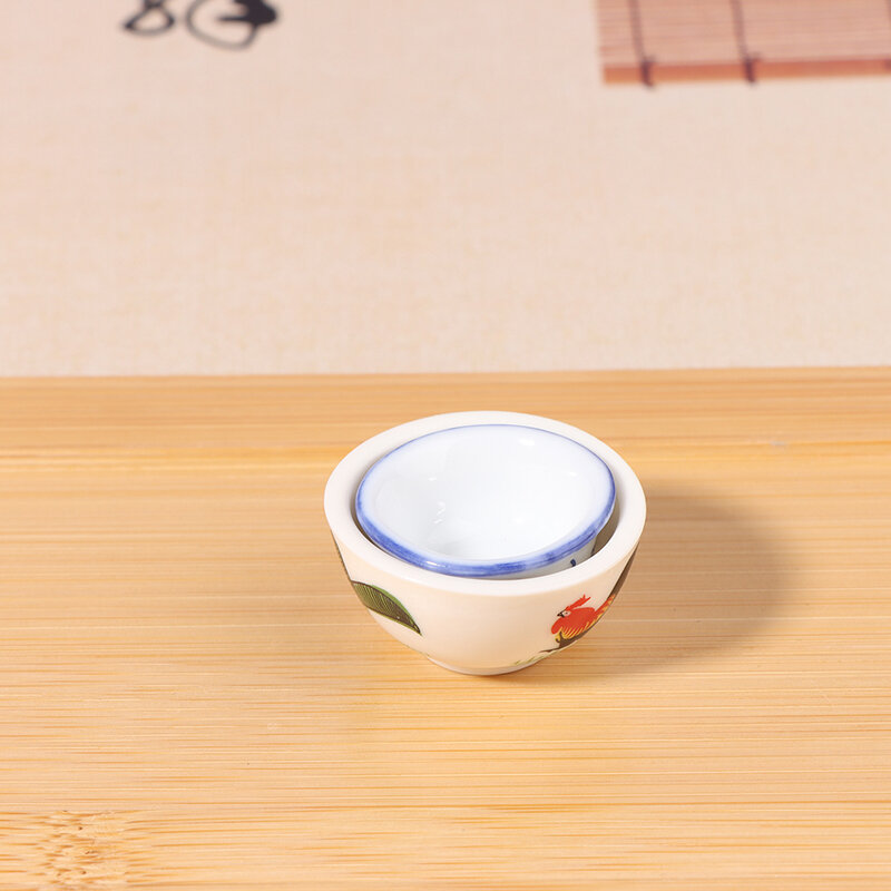 Tigela de cerâmica para Dollhouse, cozinha em miniatura, pintados à mão, azul e branco, Simulação, Comida criativa, Decorações de jogos
