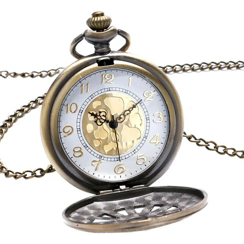 Unisex oco Out Roda Tampa Quartz Watch, Analógico relógio de bolso, corrente colar pingente, algarismo arábico Relógio Display, Presente Old Fashion