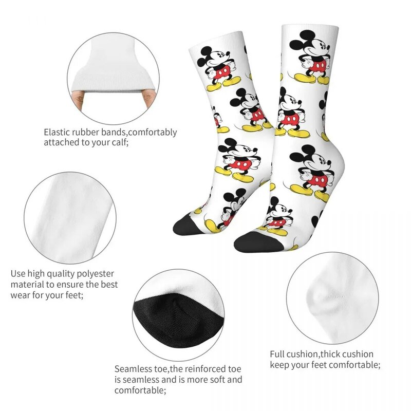 Elin-Chaussettes de sport unisexes respirantes, chaussettes à tube moyen en polyester, design tureMouse