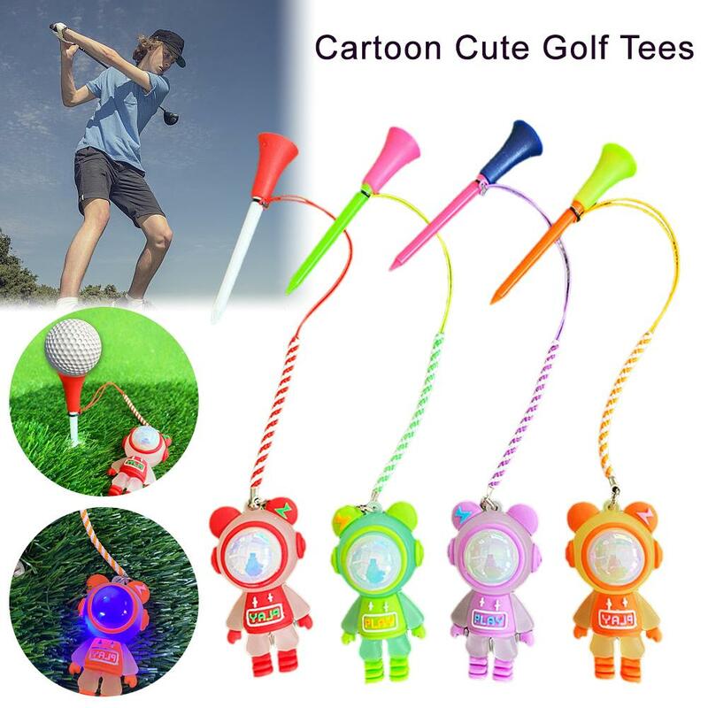 Borracha Golf Tees com luz intermitente, Cartoon Doll Loss Acessório, Suporte Bola, Corda Trançada, Evitar U9Q1, 83mm