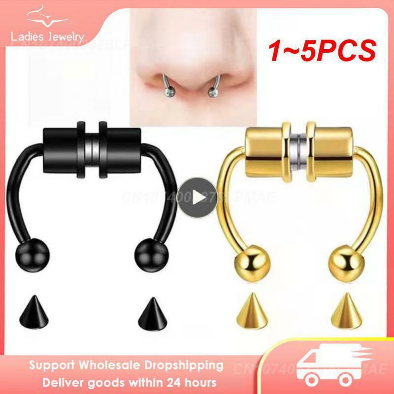 1~5PCS Stainless Steel Nose Piercing Faux Septum Piercing Nez Ring Jewelry Non Piercing Nose Ring Clip Magnetic Fake Piercing