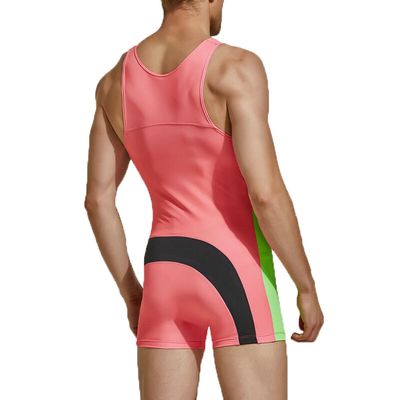 Seksowne męskie podkoszulki bielizna spodenki sportowe podkoszulek zapaśniczy body Leotard Fitness Sheer kombinezon męskie pajacyki koszule