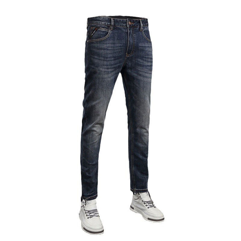 Markowe męskie jeansy wysokiej jakości Retro czarny niebieskie elastyczne Slim Fit dżinsy Vintage mężczyzn na co dzień, modny spodnie dżinsowe Hombre