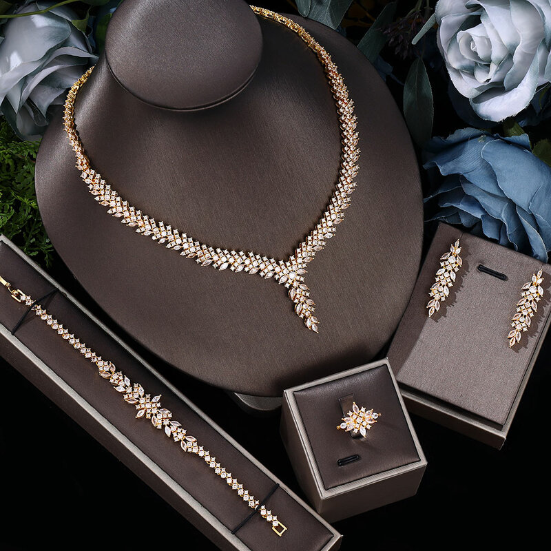 Conjunto de joyas de circonita cúbica para mujer, collar de boda de cristal de lujo de Dubai y Nigeria, 4 piezas, novedad de 2023