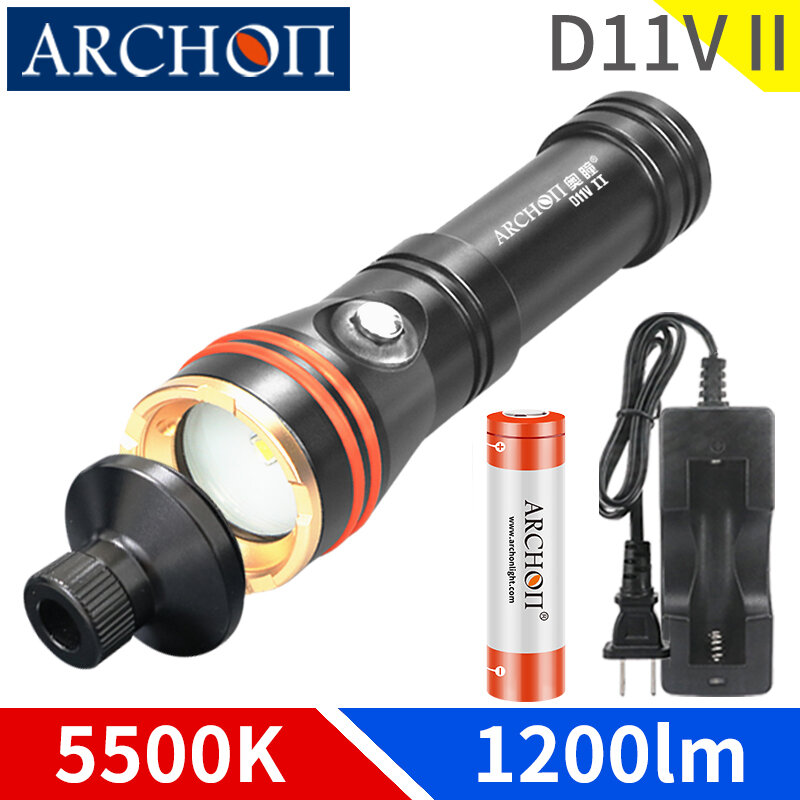 Lampe de poche pour plongée sous-marine D11V II, blanc chaud, lumière de remplissage HD, torche pour photographie, vidéo, 100m