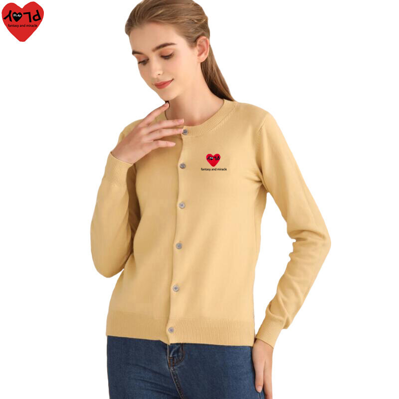 Cárdigan de manga larga con cuello redondo para mujer, suéter bordado con letras de corazón, pentagrama, estampado de letras, botonadura única, otoño