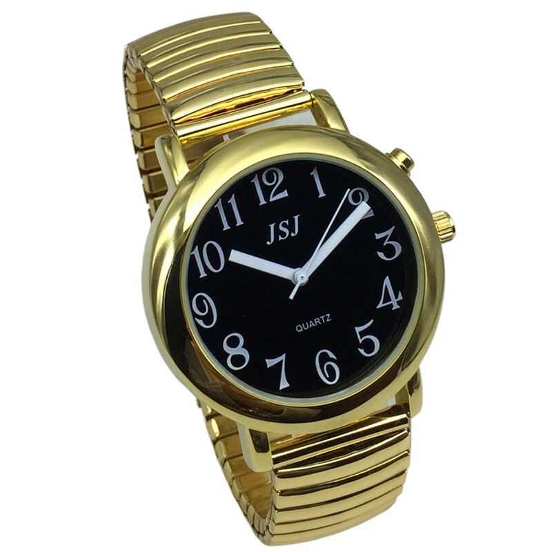 Francuski rozmowa zegarek z funkcja alarmu, mówiąc data i czas, czarna tarcza, złota koperta TAF-60