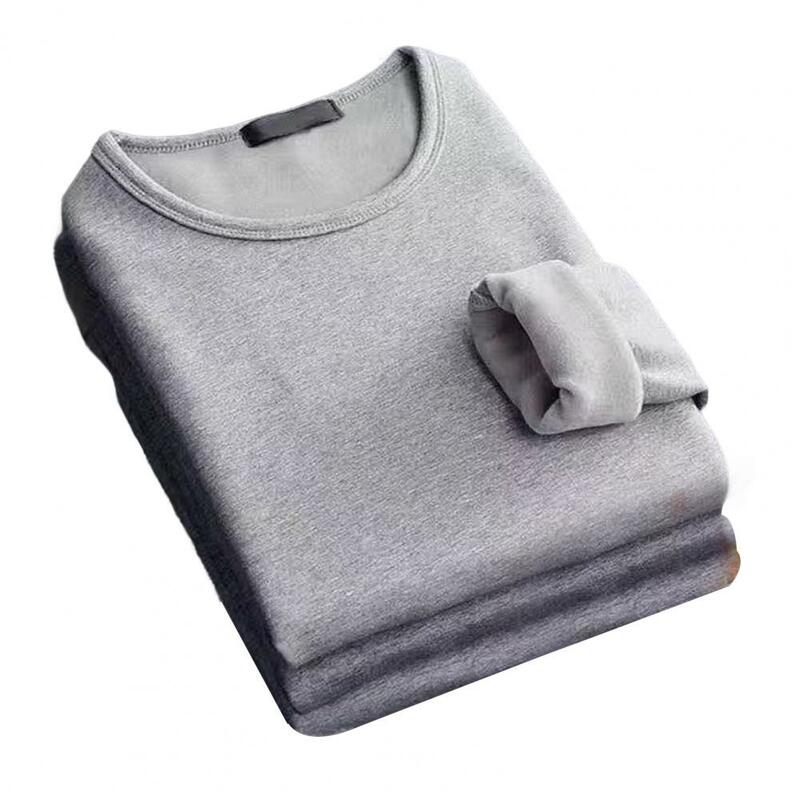 T-shirt de assentamento resistente a encolhimento masculina, ajuste fino, forro de lã quente, cor sólida, top chique para exterior