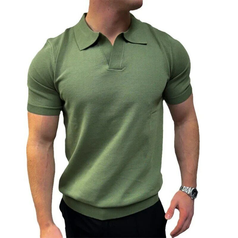 2024 letnie na co dzień męskie koszulki Polo w jednolitym kolorze Slim Fit z krótkim rękawem modne bluzki z dzianiny dla mężczyzn Vintage koszulki Polo luksusowe
