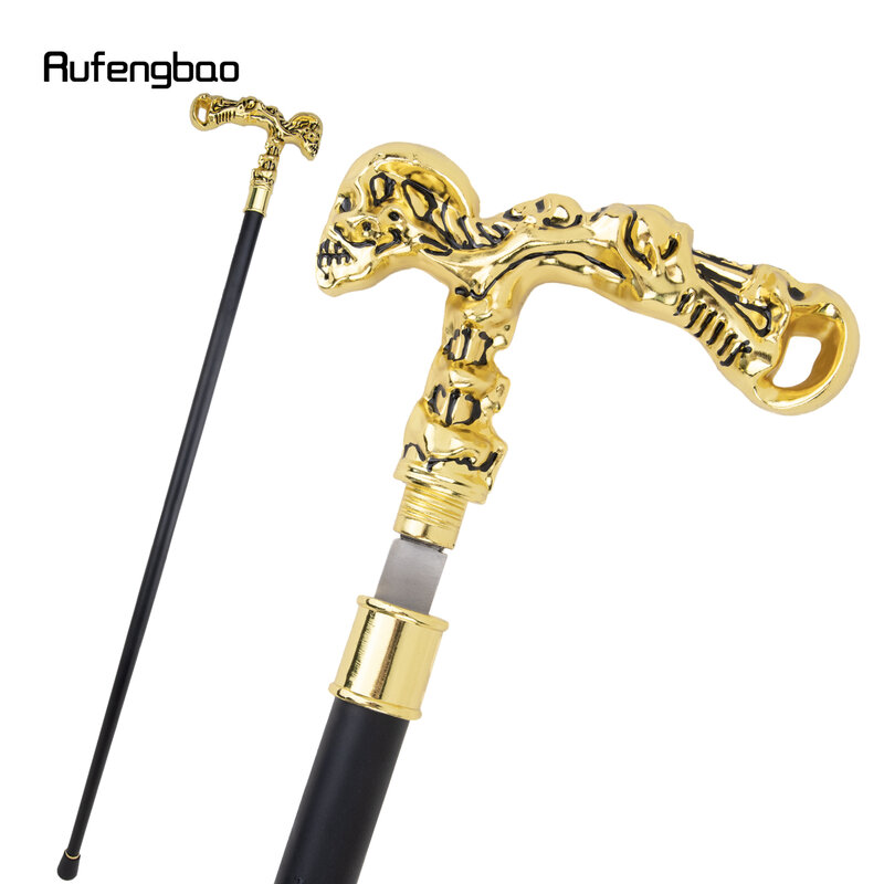 Golden  Skull Single Joint Walking Stick with Hidden Plate Self Defense Fashion Cane Plate Cosplay Crosier Stick 93cm