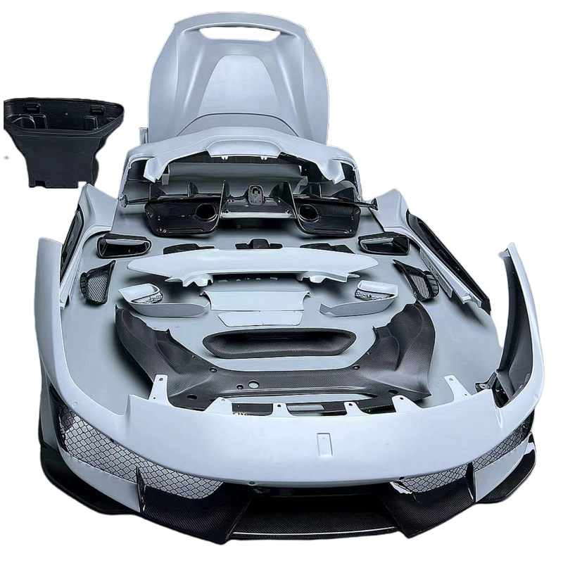 Kit de corpo seco de fibra de carbono, Barra dianteira Ferrari 488 Spider GTB, Lábio de saia traseira, 488gtb Estilo Pista