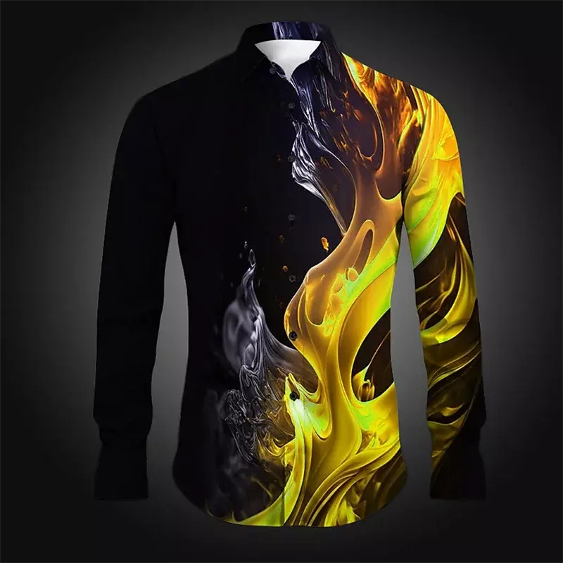 Fashionable men's casual shirts colorful graffiti soft and comfortable street outdoor 2024 new splash ink men's tops plus size
