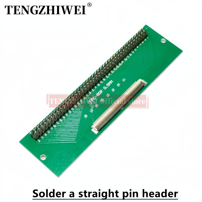Flip-Top Conector Soldado, Hetero e Bent Pin cabeçalhos, FFC FPC Adapter Board, 0,5 milímetros-80P para 2,54 milímetros soldados, 2pcs